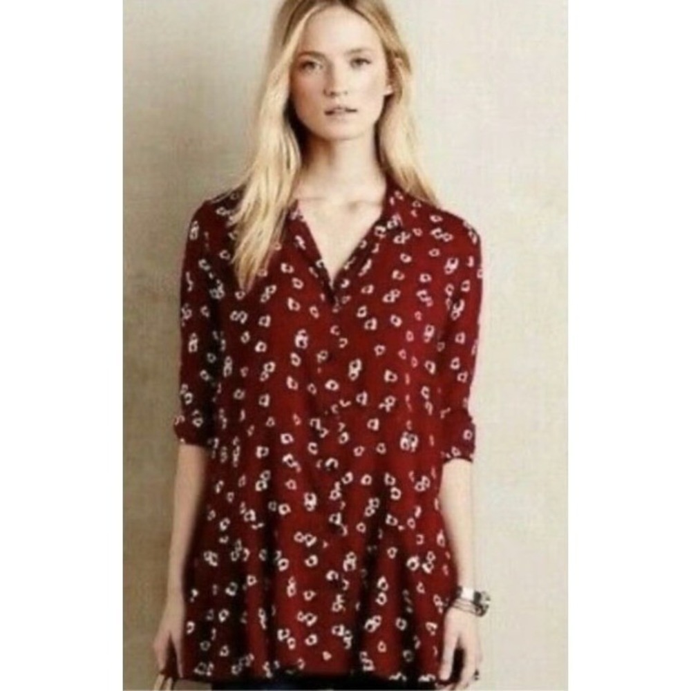 Anthropologie TYLHO 11.1 Lakin Poppy Floral Tunic Top XS Red NWT Boho